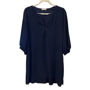 Everly‎ Mini Classic Pullover V-Neck 3/4 Sheer Sleeve Navy Blue Dress Size L